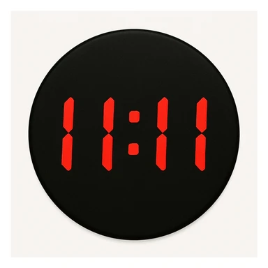 emoji with a black circular background, displaying '11:11' in red digital clock style numbers sticker