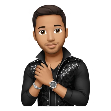 Romeo Santos with dark brown hair, black sequin outfit sticker