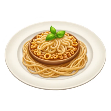 Emoji of a plate with grains and spaghetti, simple bright Apple-style sticker