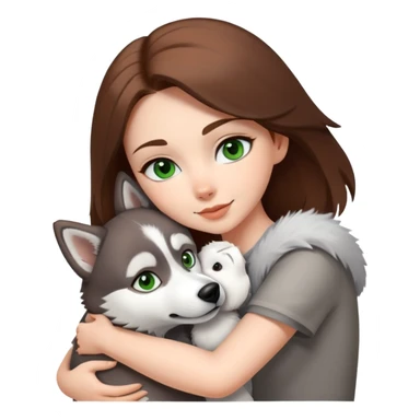 White girl white Green eyes and brown hair make a hug to a husky white ans grey white brown eyes  sticker