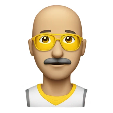 Bald man with a moustache and yellow construction glasses sticker