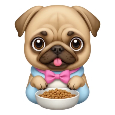 Pug com laço Rosa comendo ração sticker