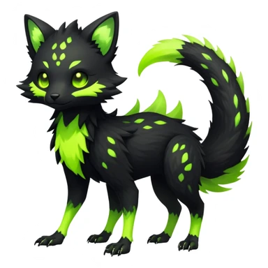 Rare realistic black edgy toxic radioactive-themed black fur with neon-lime-green-glowing  epic handsome gorgeous aesthetic vibrant Vernid-Trico-species-Fakemon-creature by LiLaiRa, 4 legs, 1 tail, random markings, (full body) sticker