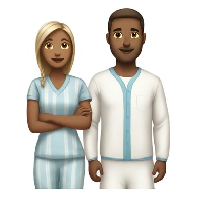 White man and brown-skinned woman in matching pajamas sticker