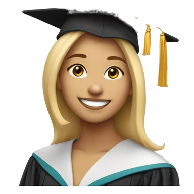 Blonde girl smiling wearing graduation cap with university of Chicago Loyola sticker