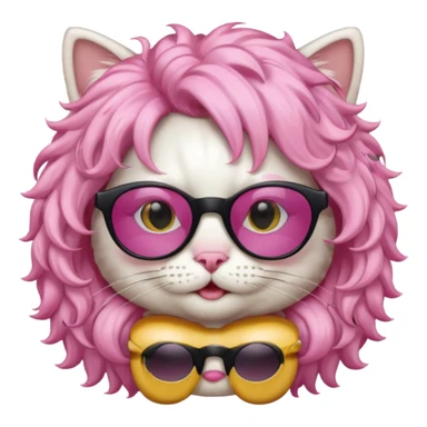 White cat wearing pink curly wig, black sunglasses sticker