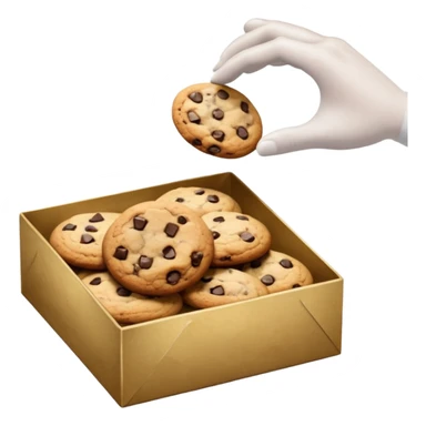 a hand taking a package from a transparent box of cookies sticker