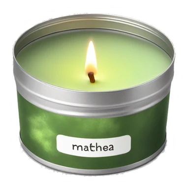 pretty matcha scented candle in silver tin with label realistic sticker