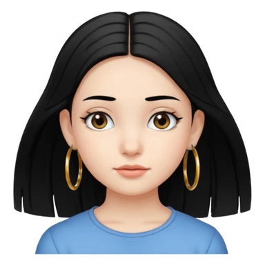 a young girl, with fair skin has medium length straight black hair and with hoops earrings. sticker