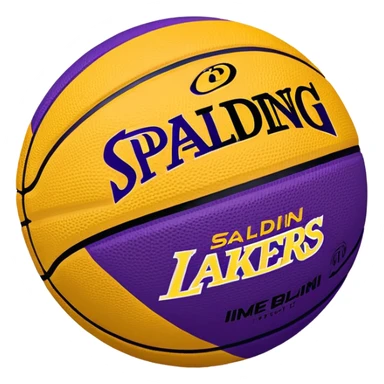 Minimalist purple and gold Spalding basketball with NBA logo, Lakers colors, iOS emoji style sticker