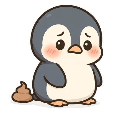 a cute penguin with a little pile behind it, looking embarrassed sticker