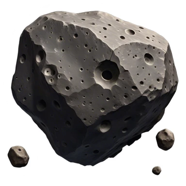  Cinematic Realistic Asteroid – A massive, irregularly shaped rock floating through the void, its cratered and pitted surface showing signs of ancient impacts. The harsh light from a nearby star reveals detailed textures and rugged, jagged edges. sticker