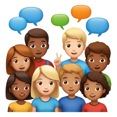 a group of children chatting together, fun and lively, with speech bubbles sticker