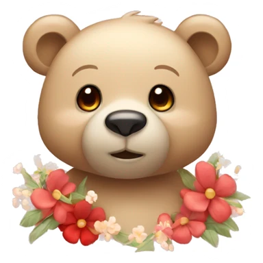 Cute beige bear with red cheeks and flowers and sparkles sticker