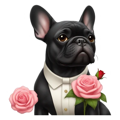 French bulldog black with rose sticker