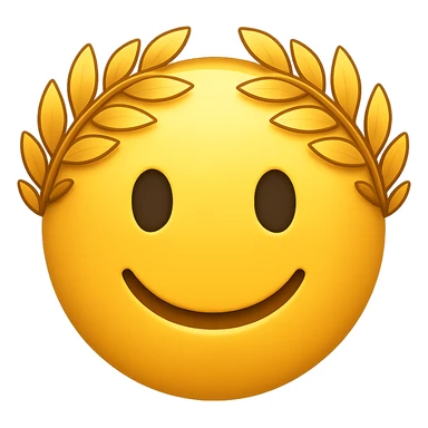 yellow face with golden laurel crown, digital illustration, emoji style sticker