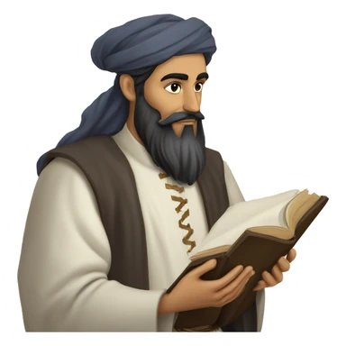 Nizami Ganjavi persian medieval author with a book in hands and black beard sticker