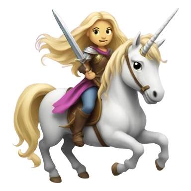Blonde girl with long hair riding a unicorn and holding a sword  sticker