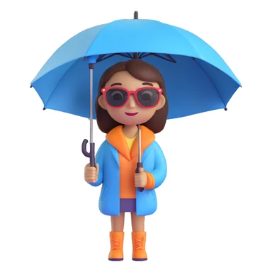 Remove the background, keep only the girl memoji with dark sunglasses holding an umbrella, 3D cartoon style, transparent background. sticker