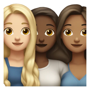 3 girls hugging, one blonde medium hait, one brunnete medium hair , one brunnete long hair sticker