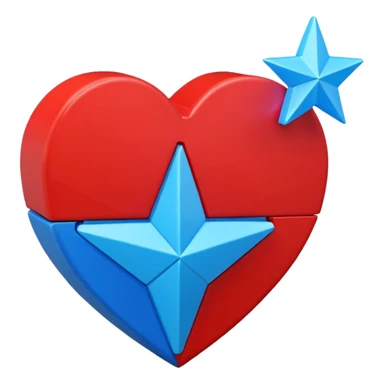 A blocky geometric red 3D heart with a glowing blue star inside sticker
