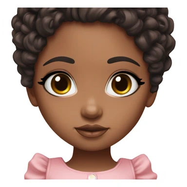 Medium brown doll eyes, black curly hair, feminine, pink,girl angelic beauty sticker