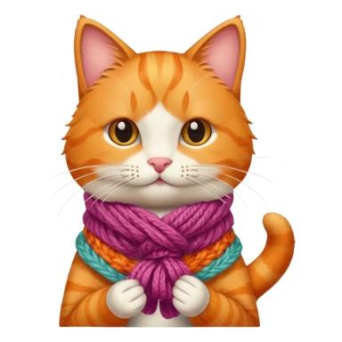 Cat knitting a tiny scarf sticker