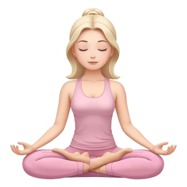 white woman with serene face meditating in lotus position, eyes closed, wearing light pink yoga clothing sticker