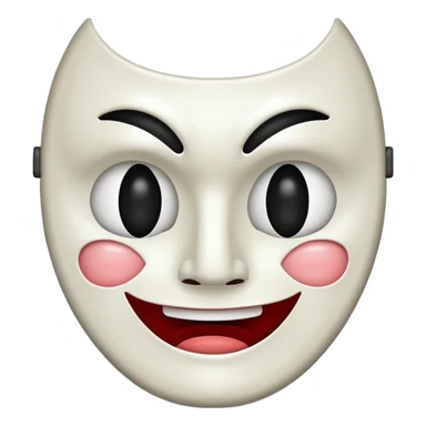 Half happy half sad face, split down middle half smile half frown on white theater mask with hollow mouth and hollow eyes sticker