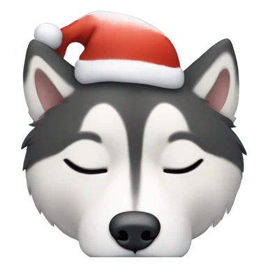 Sleeping husky with Christmas hat sticker