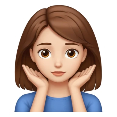 Girl with brown hair with her hands around her neck herself out. sticker