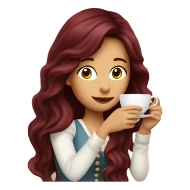 Beautiful burgundy long haired woman sipping tea sticker
