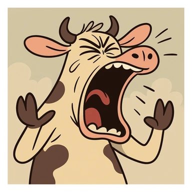 a cow with a dramatic scream, stylized, fun illustration sticker