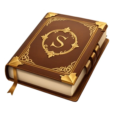 "An open antique leather-bound book with golden edges and calligraphy, detailed embossing, Victorian style, warm brown and gold palette." sticker