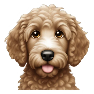 Dark brown goldenoodle puppy with white tuft at tip of nose and white spot on top of head sticker
