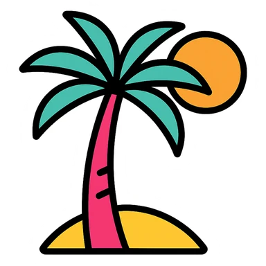 color outline icon of palm tree and sun inspired by GTA 6 sticker