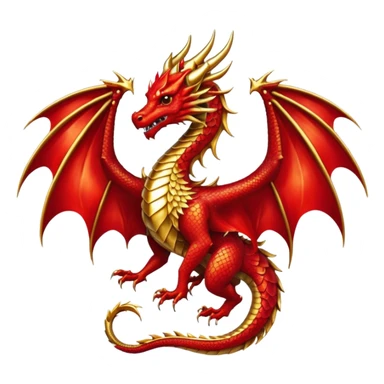 Golden Dragon with wings crest/brosch in a circle with red gems sticker