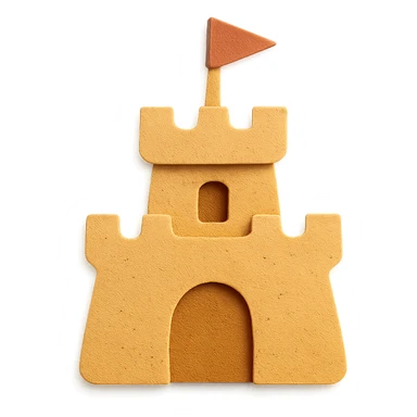 sand castle with layered paper effect on a white background in paper-craft style sticker