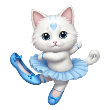 A white cat with a blue ballet sticker