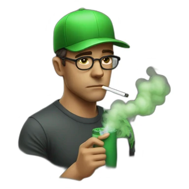 Man Smoking a green cigarette weary tiredeyes looking cool sticker