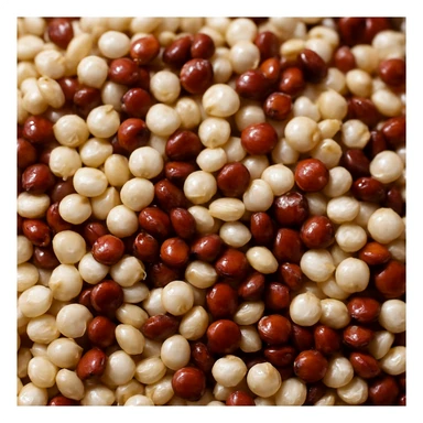 realistic close-up photo of shiny white and red quinoa seeds sticker