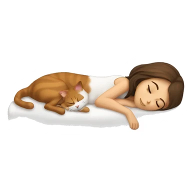 sleeping girl brown hair laying next to Calico cat sticker