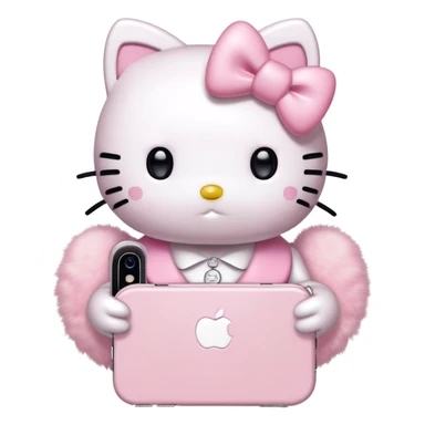 Hello kitty with a light pink bow holding an iPhone sticker