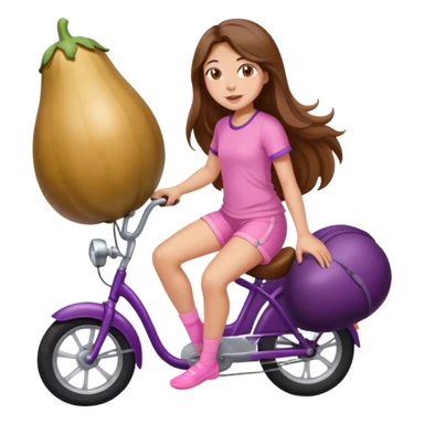 girl with long brown hair riding eggplant in shorts pink pijamas sticker