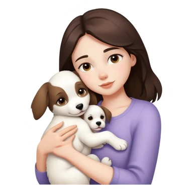 One brunette girl hugging one white puppy  sticker