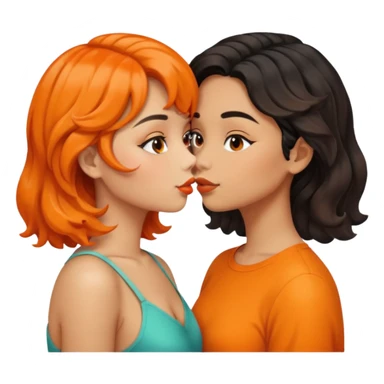 girls kissing one with tan skin and orange wavy bob one with light skin and long black wavy hair  sticker