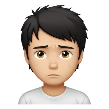 generate a pretty tan bratz boy with black messy hair looking sad. Wearing a white tshirt sticker