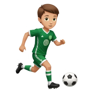 Brown hair 6 years old white boy footballer RUNNING playing soccer wearing CELTIC  UNIFORM  ( jersey) # 17 in the jersey !  sticker