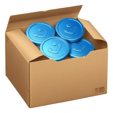 blue coins in a cardboard package sticker