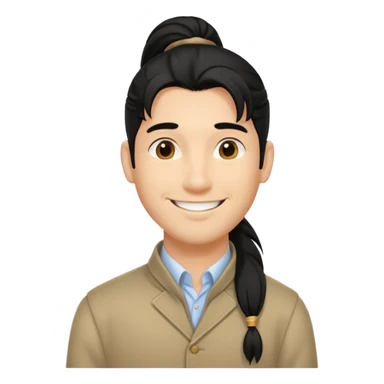 black long pony tail hair man with polite outfit smile warmly sticker